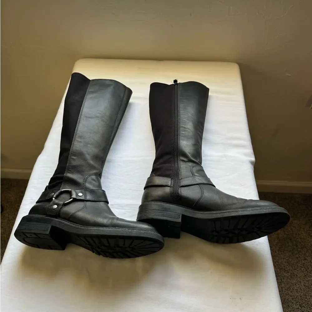 Y2K Nine West Classic Black Leather Riding Boots Ankle Buckle Accent. Size 6